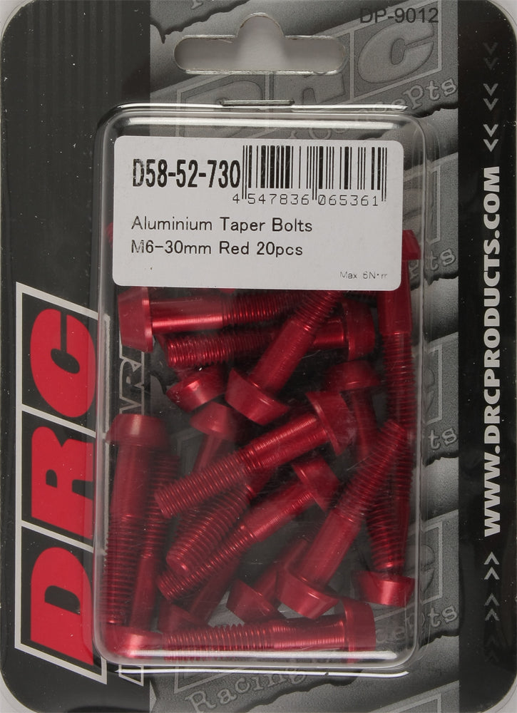 Aluminum Taper Bolts Red M6x30mm 20/Pk