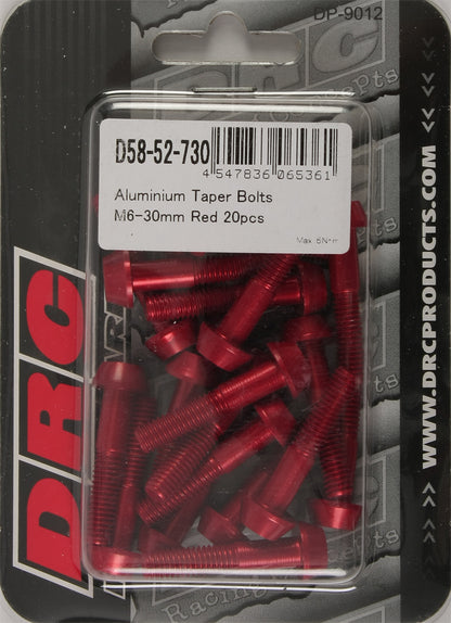 Aluminum Taper Bolts Red M6x30mm 20/Pk
