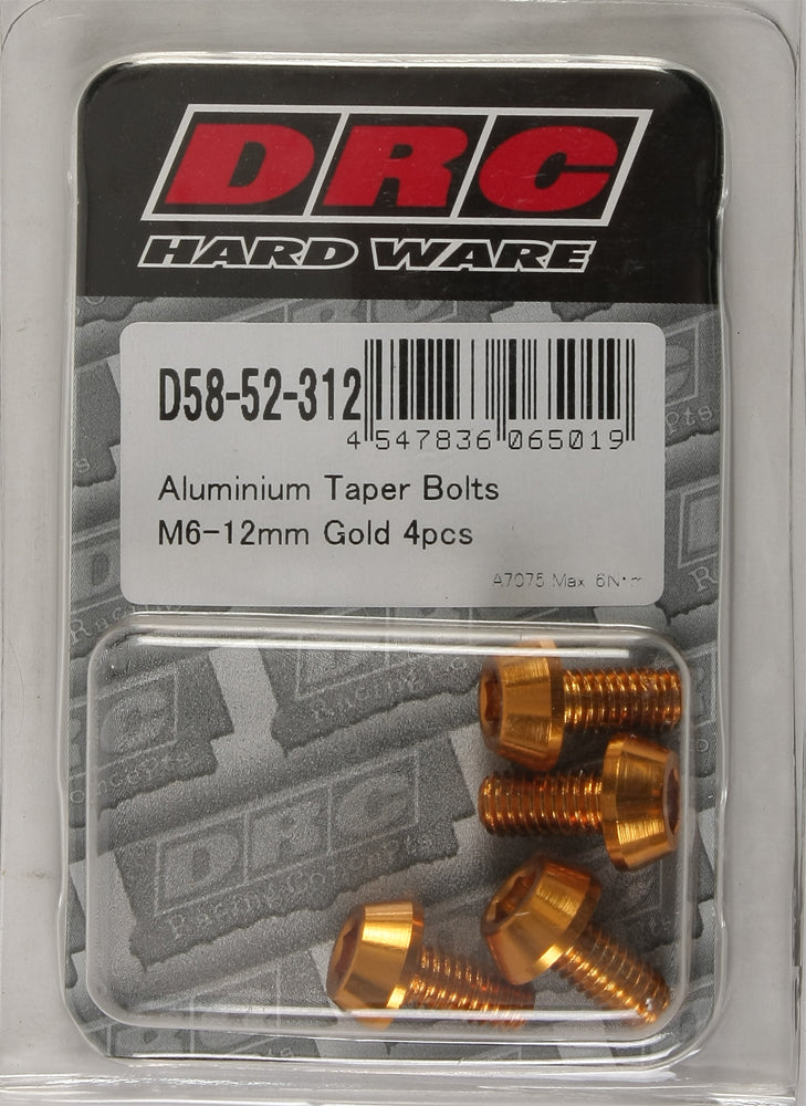 Aluminum Taper Bolts Gold M6x12mm 4/Pk