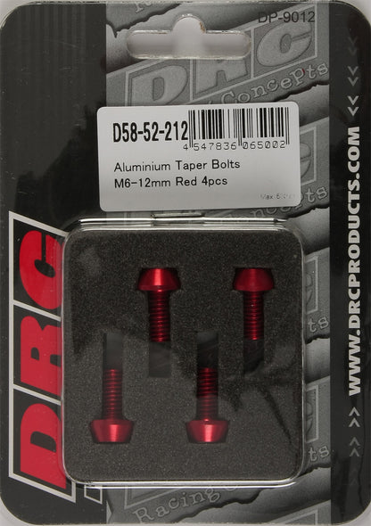 Aluminum Taper Bolts Red M6x12mm 4/Pk