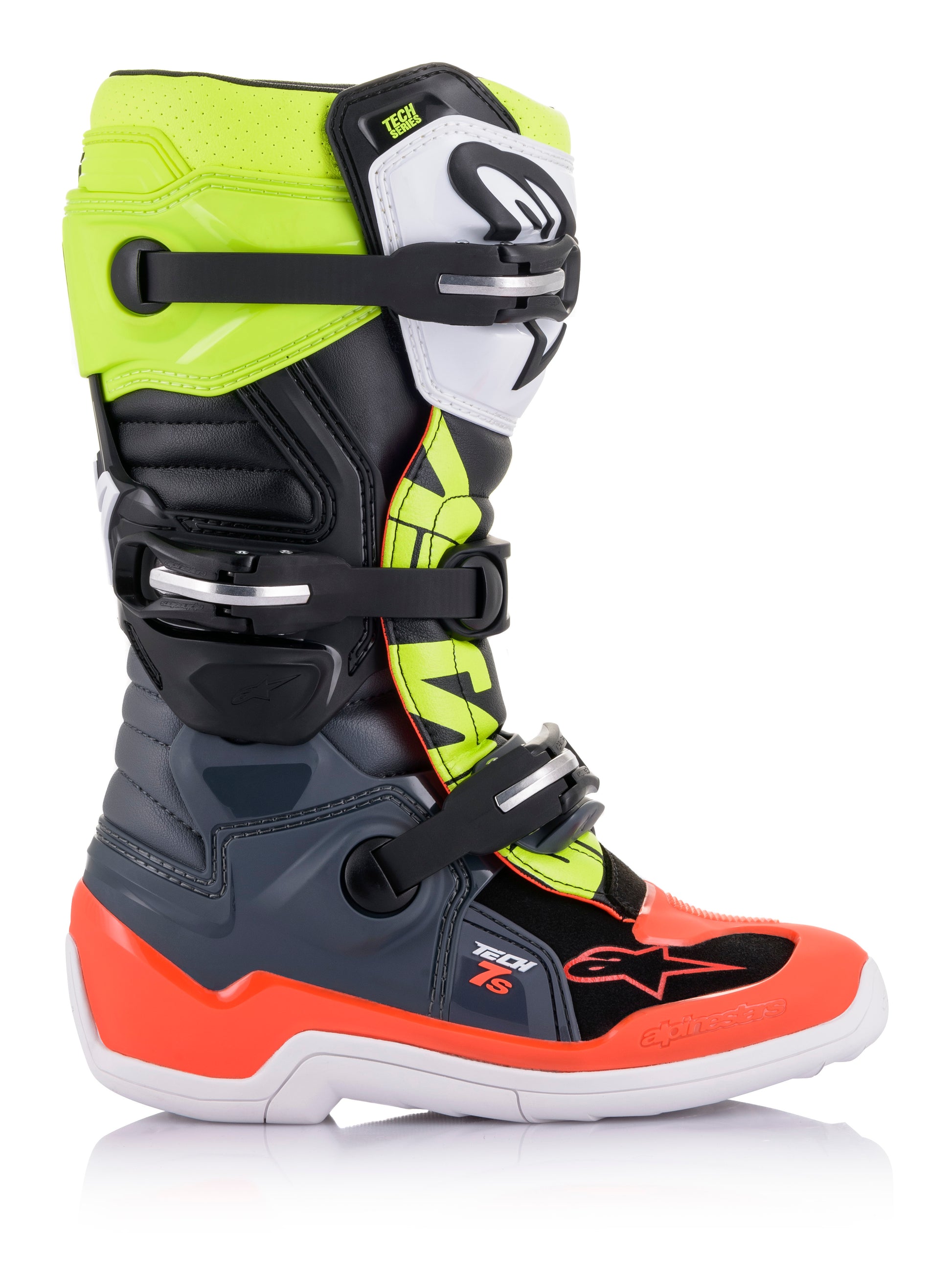 Tech 7s Boots Dark Grey/ Red Fluo/Yellow Fluo Sz 08