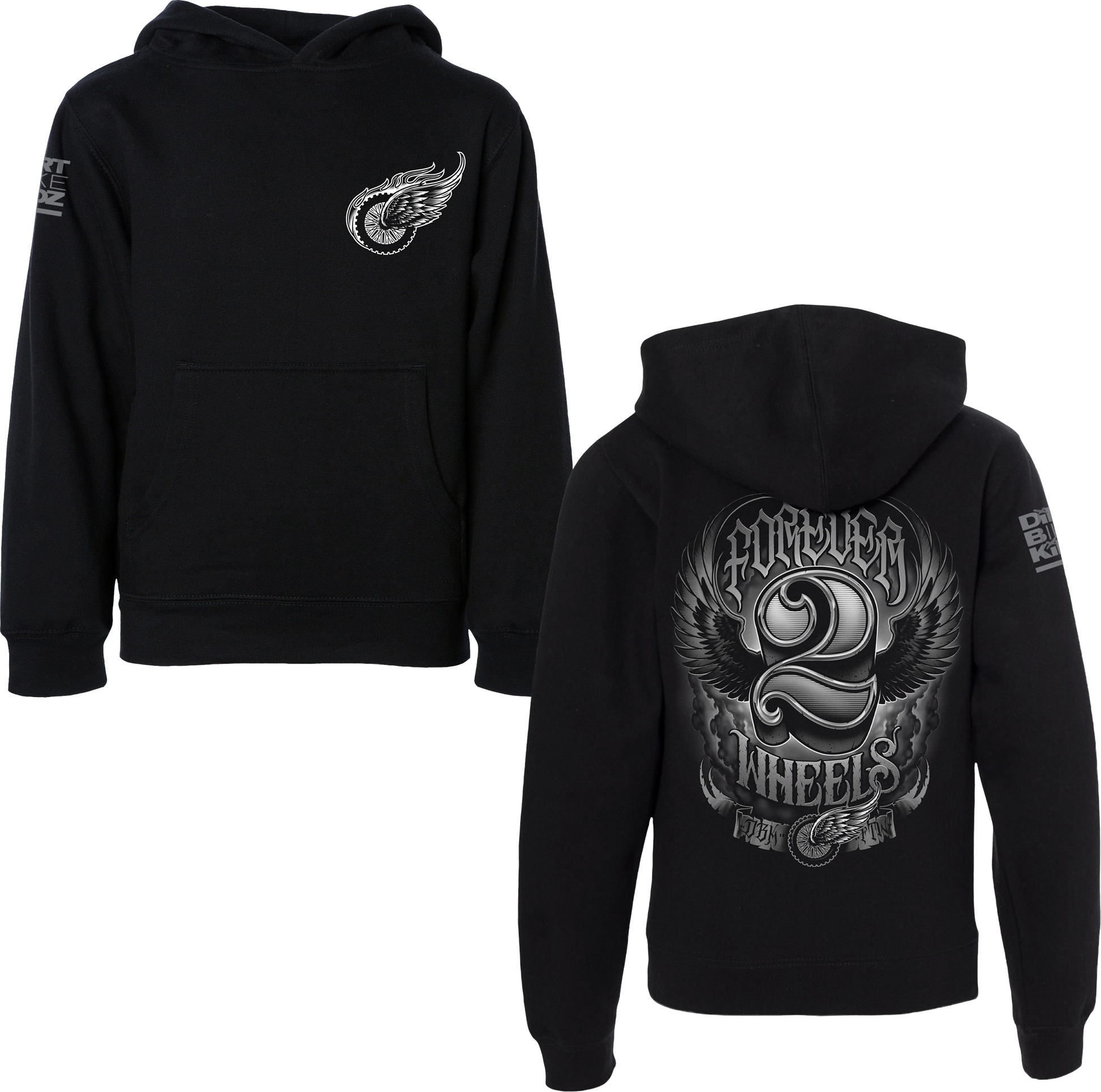 Two Wheels Youth Hoodie Black Yl