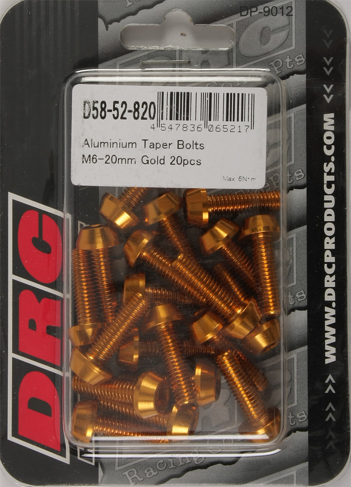 Aluminum Taper Bolts Gold M6x20mm 20/Pk