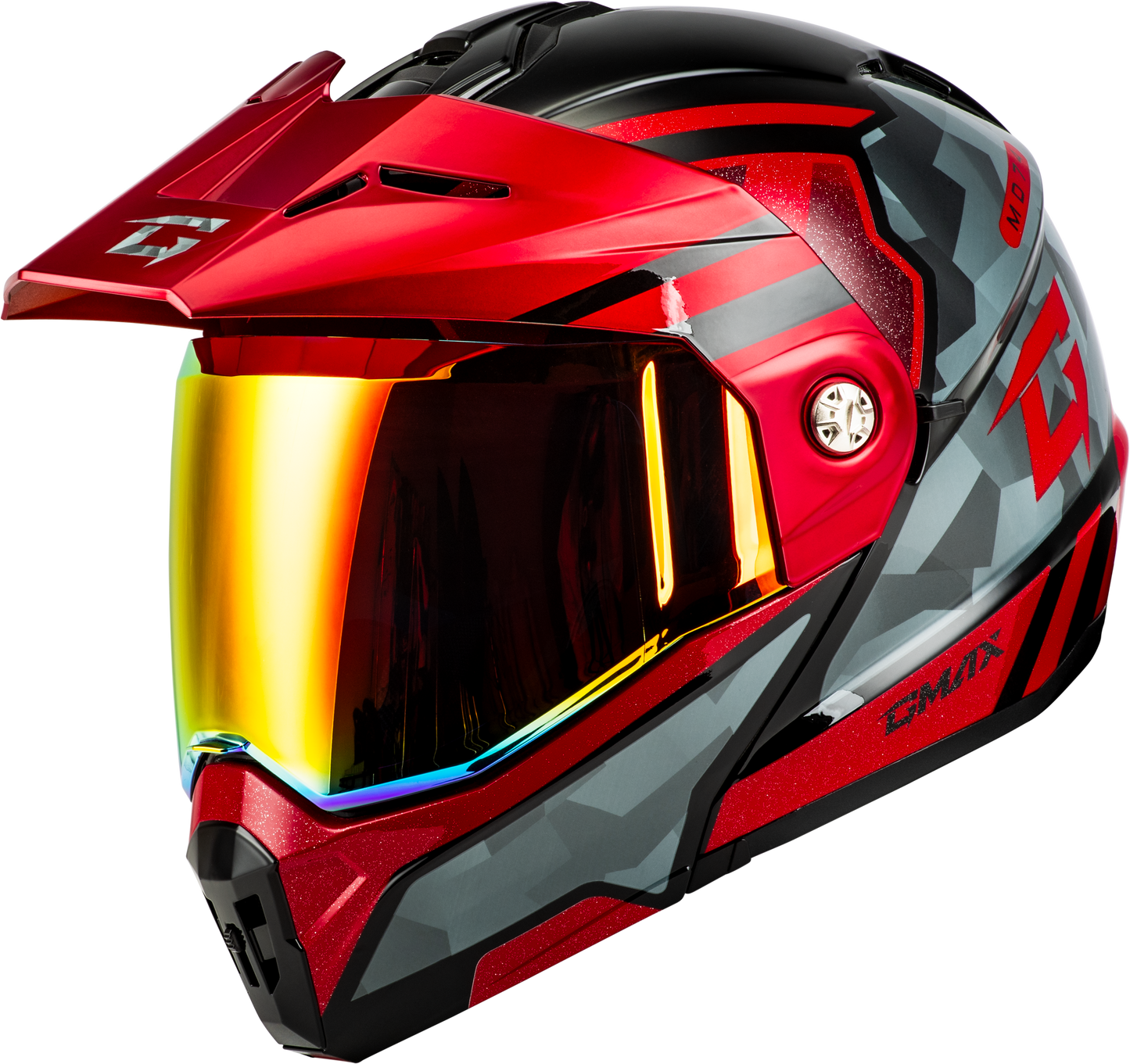 Md 74 Striker Modular Helmet W Red Shield Blk/Gry/Rd Mtlc Lg