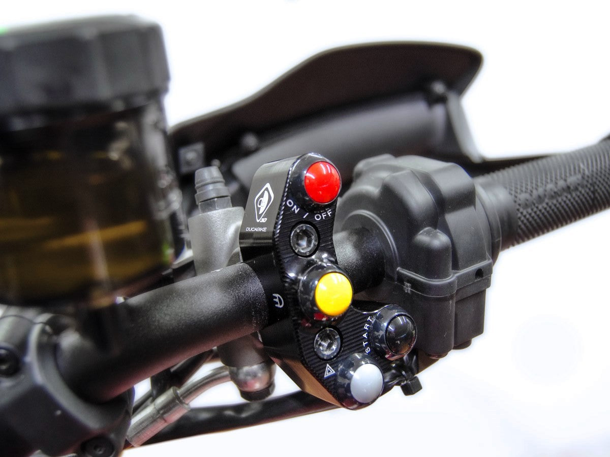 DBK Special Parts (Ducabike) 4 Button Billet Run / Stop / Start Switch For Brembo OE, RCS, and Performance Technology Master Cylinders - 2019+ Monster 1200/821, Scrambler 1100/800, Hypermotard 950 and 2017+ Supersport