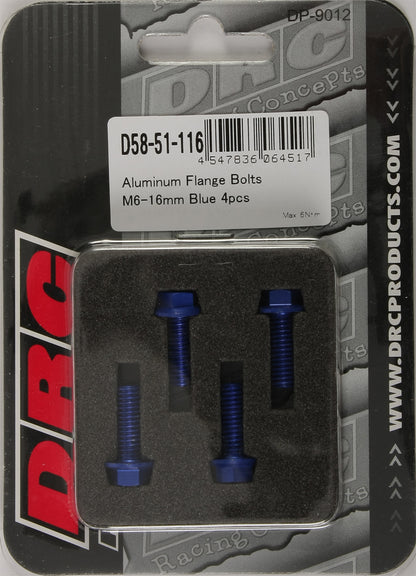 Aluminum Flange Bolts Blue M6x16mm 4/Pk