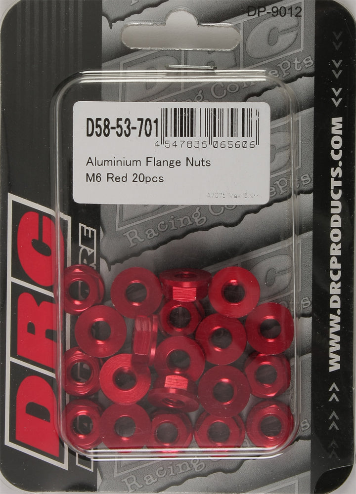 Aluminum Flange Nuts Red M6x12mm 20/Pk