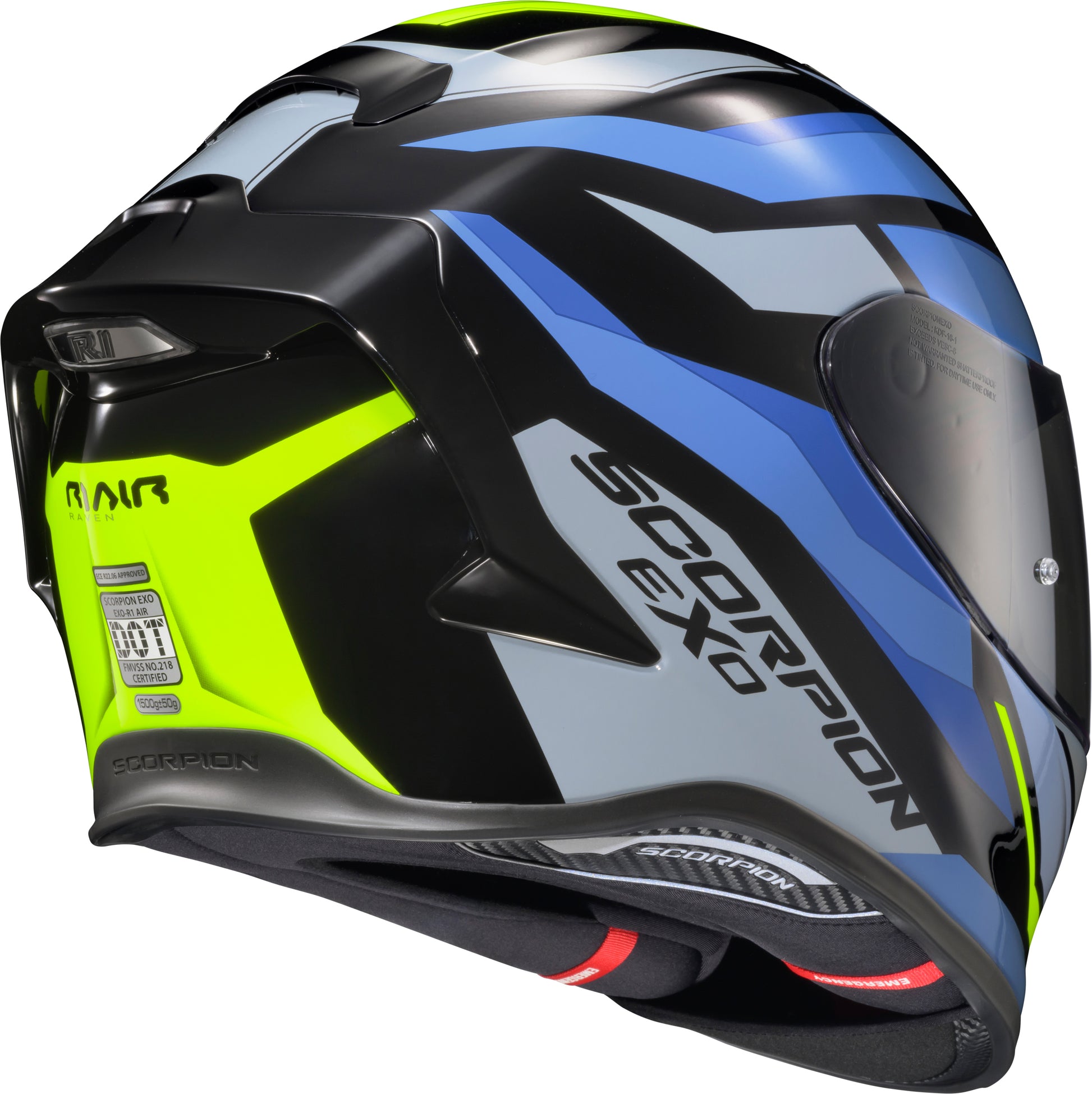 Exo R1 Air Full Face Helmet Raven Black/Blue/Hi Viz Lg