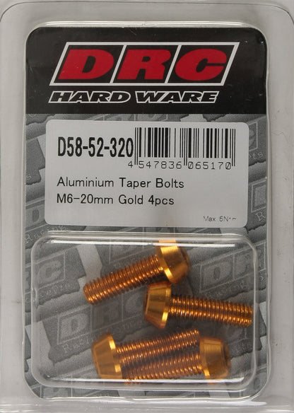 Aluminum Taper Bolts Gold M6x20mm 4/Pk
