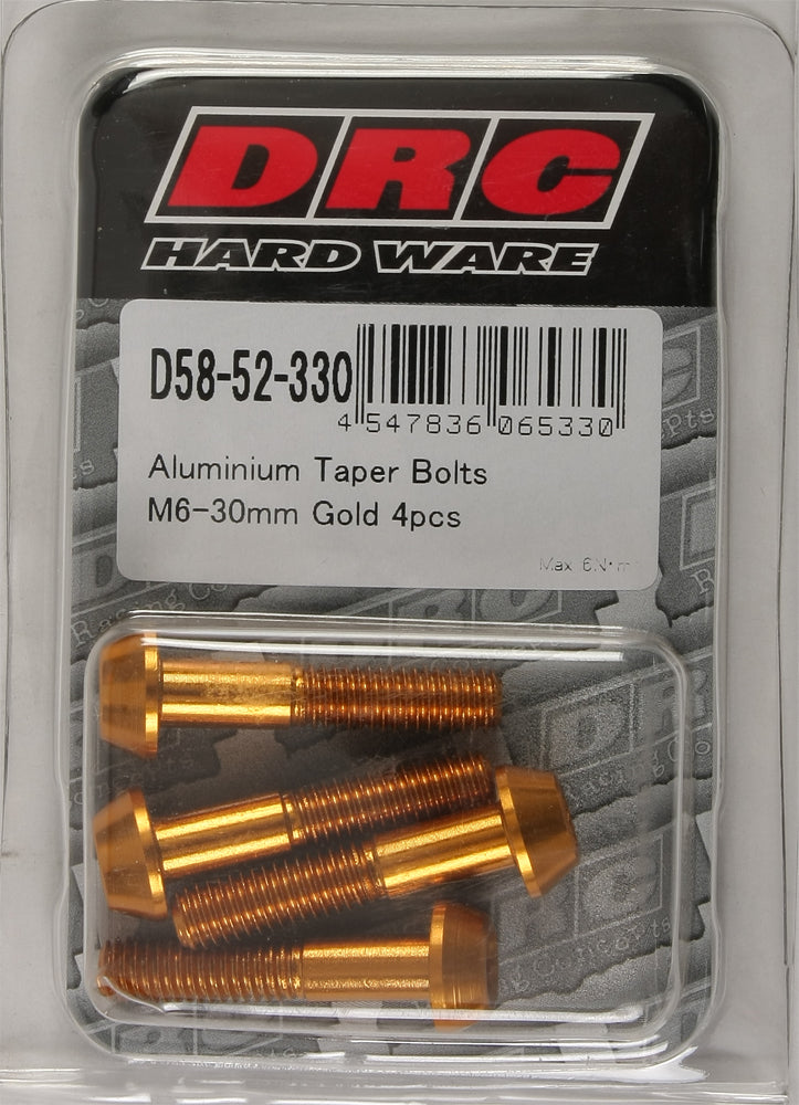 Aluminum Taper Bolts Gold M6x30mm 4/Pk