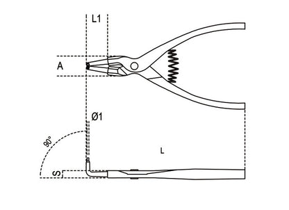 Beta Tools Model 1038  135X09mm-External Circlip Pliers 90Â°