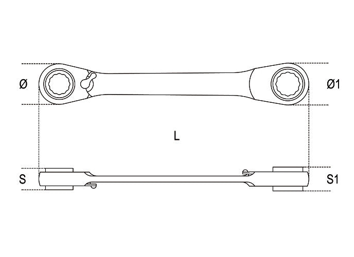 Beta Tools Model 195  8X10mm-Ratcheting Flat Bi-Hexagon Ring Wrenches