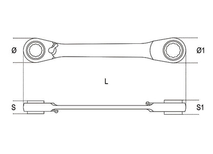 Beta Tools Model 195  8X10mm-Ratcheting Flat Bi-Hexagon Ring Wrenches