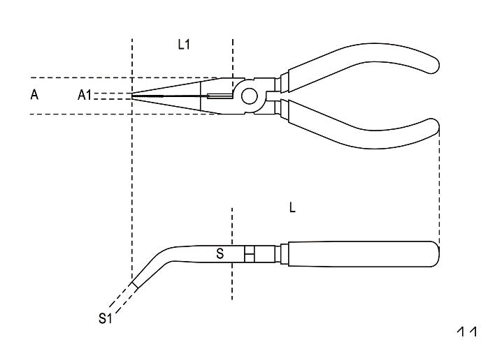Beta Tools Model 1164  160mm-Extra Long Bent Flat Nose Pliers