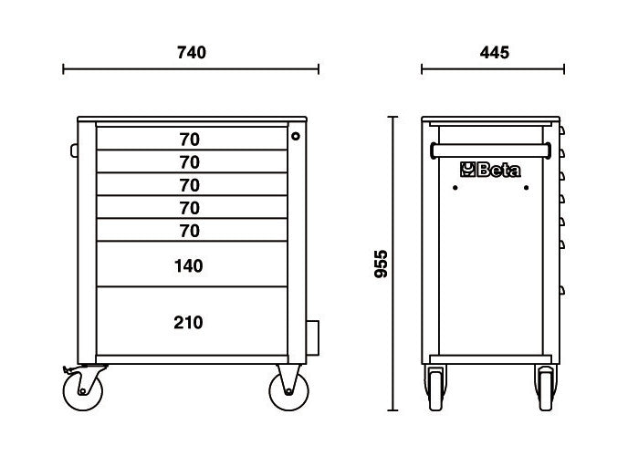 Beta Tools Model C24S  7/G-Mobile Roller Cab 7 Drawers Grey