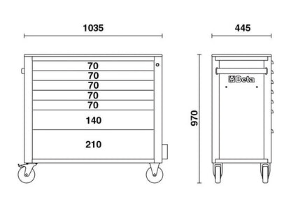 Beta Tools Model C24Sa  Xl 7/O-Roller Cab 7 Drawers  Long