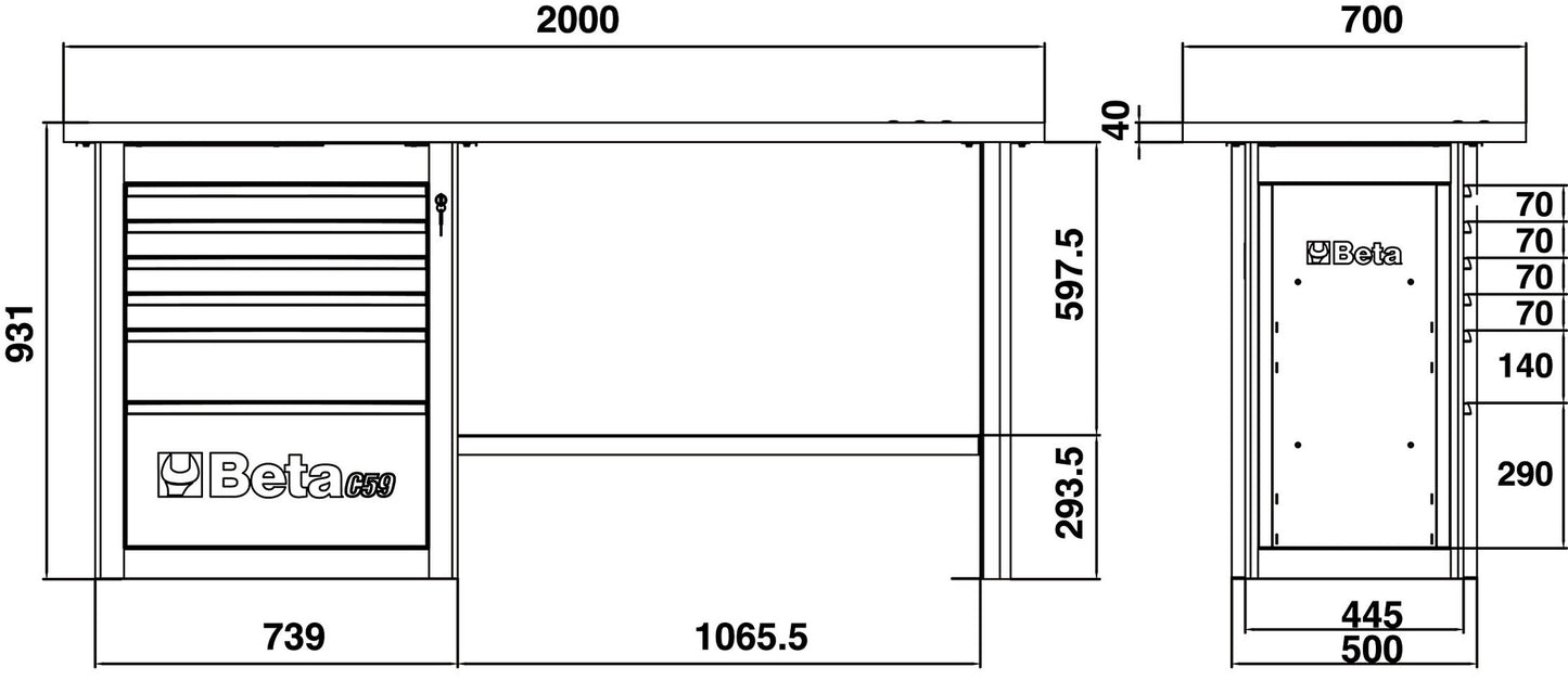 Beta Tools Model C59  A-R-Endurance Workbench 6 Drawers