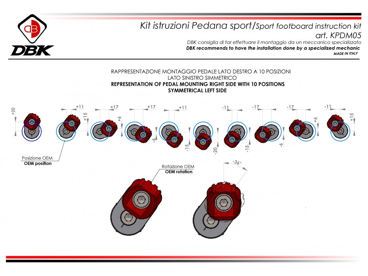 DBK Special Parts (Ducabike) Adjustable Rider/Passenger 'SPORT' Footpegs for Ducati